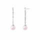 Dangling silver earrings with river of tapered baguette cut stone and pink pearls - silver jewellery collection by Elsa Lee Pari