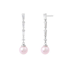 Boucles d'oreilles pendantes pierres taille trapèze et perles roses par Elsa Lee Paris 