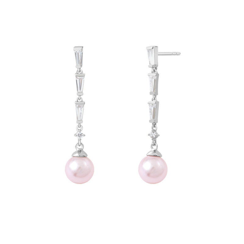 Boucles d'oreilles pendantes perles roses en argent design