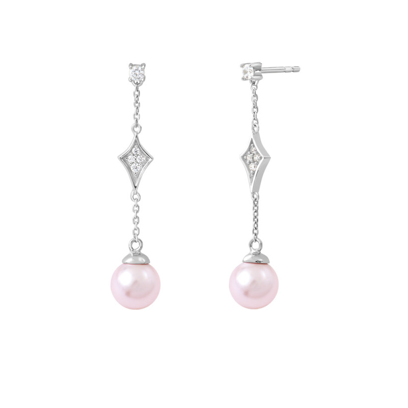 Boucles d'oreilles en pailles de seigle losange rose - Les