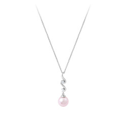 Collier en argent avec pendant design vague et perle rose La Vie en Rose