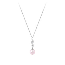 Silver necklace with pink pearl on a wavy design by Elsa Lee Paris