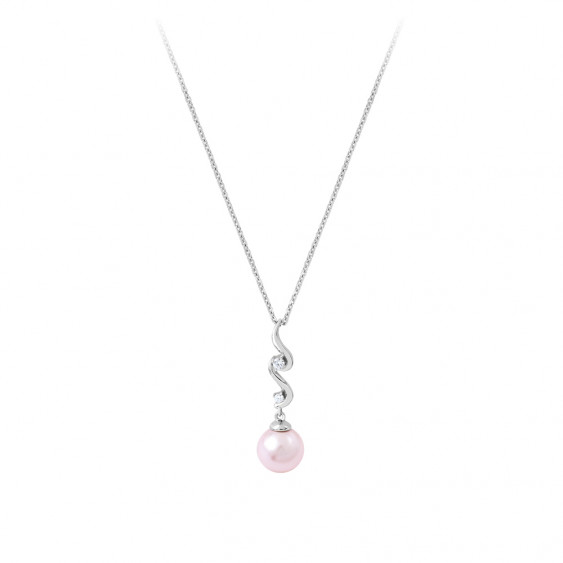 Collier en argent avec pendant design vague et perle rose La Vie en Rose