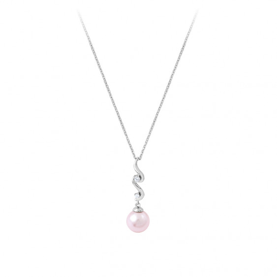 Silver necklace with pink pearl on a wavy design by Elsa Lee Paris