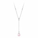 Silver Tie necklace with its dangling pink pearl by Elsa Lee Paris 