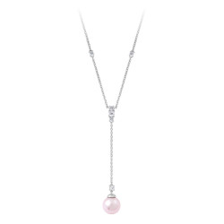 collier pendant cravate avec sa perle rose pendante par Elsa Lee Paris 