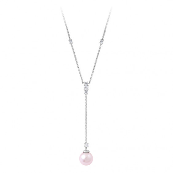 collier pendant cravate avec sa perle rose pendante par Elsa Lee Paris 