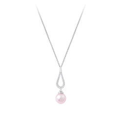 Collier en argent, perle rose et pendant design arc avec son pavage d'oxydes La Vie en Rose