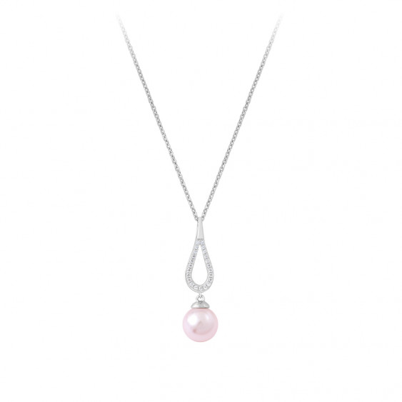 Collier en argent, perle rose et pendant design arc avec son pavage d'oxydes La Vie en Rose