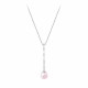 Silver tie necklace with its powder pink pearl and its tapered baguette cut cubics zirconia. Ideal to dress up your neckline 