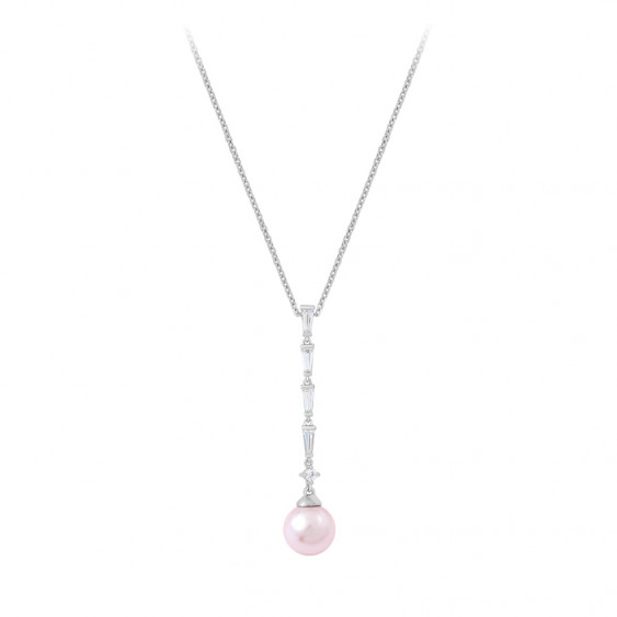 Collier cravate perle rose en argent pour habiller un décolleté en élégance - collection la vie en rose par Elsa Lee Paris