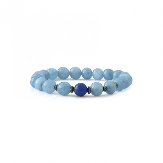 Bracelet Aigue marine et Lapis Lazuli par Elsa Lee. Bracelet Feng Shui et protecteur bleu