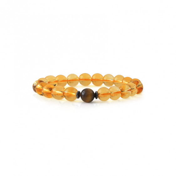 Bracelet Citrine et Oeil du Tigre jaune par Elsa Lee. Bracelet pierres naturelles et de protection