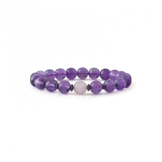 Amethyst Bracelet with its lone pink quartz in the center of our Talisman Bracelet - Elsa Lee Paris 