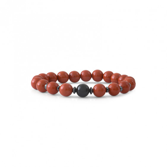 Red Jasper Bracelet with an obsidian central stone by Elsa Lee Paris