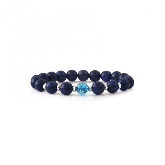 lapis lazuli bracelet and its central blue topaz. Design lithotherapy bracelets