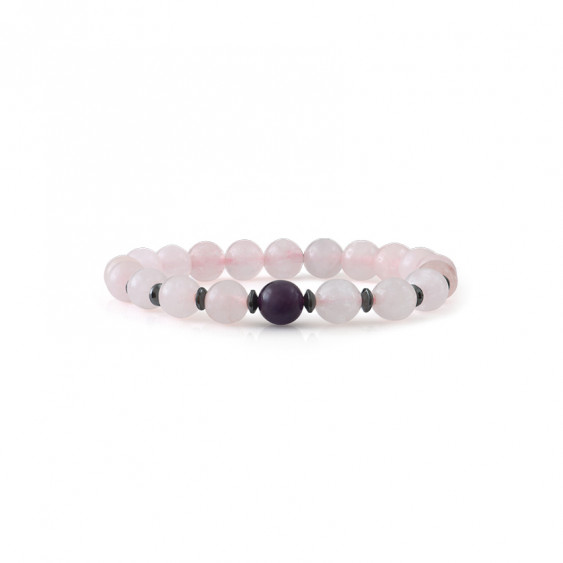 Rose Pink Quartz bracelet with a single amethyst pearl heart chakra bracelet - Talisman collection