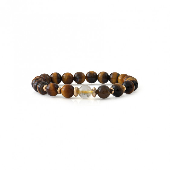 Bracelet Oeil du Tigre et Quartz Rutile. Bracelet Talisman et protecteur marron