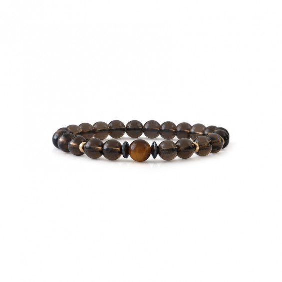 Smokey quartz bracelet and tiger eye - natural stones bracelet lithotherapy