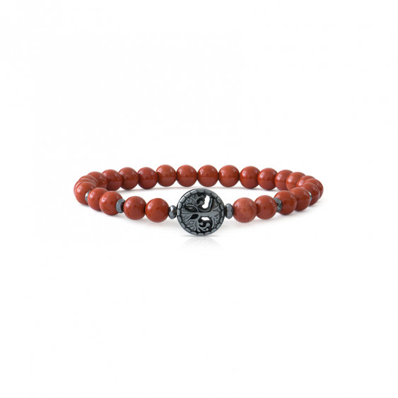 Red jasper and Hematite Tree of life bracelet by ELSA LEE PARIS. Design lithotherapy bracelet 