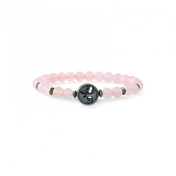 Bracelet Quartz Rose et médaillon arbre de vie. Bracelet Feng Shui et protecteur rose chakra coeur