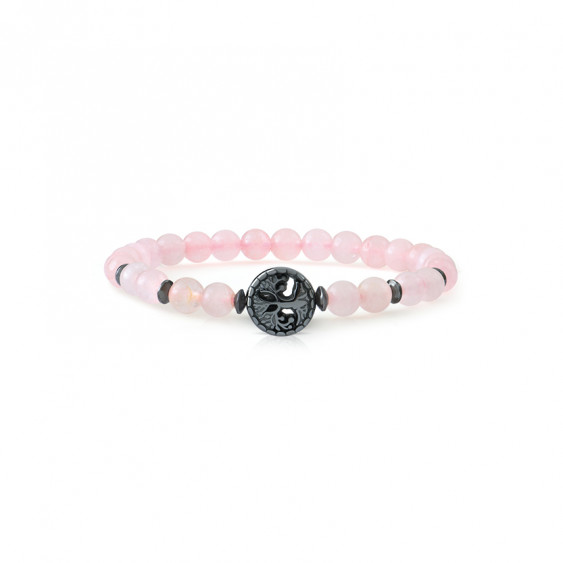 Soft Pink quartz bracelet with hematite tree of life pendant feminine Feng shui bracelet 