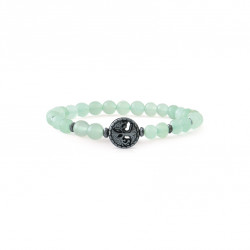 Green Quartz Aventurine Bracelet with Tree of Life Charms in Hematite - Good luck bracelet Heart Chakra