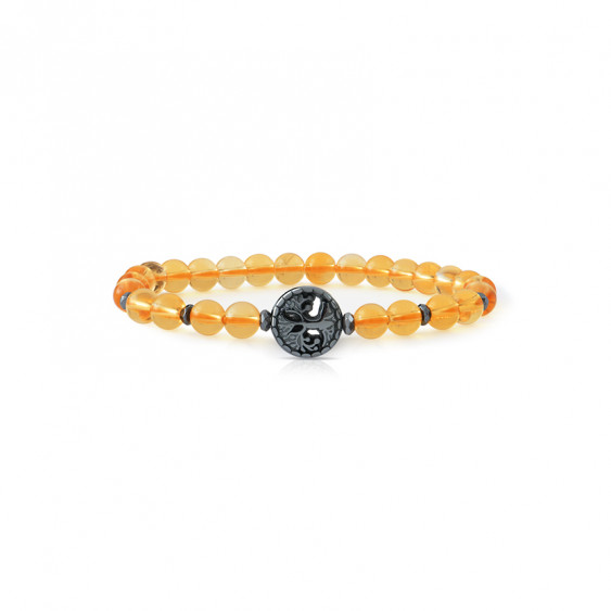 Yellow natural stone Citrine bracelet with its tree of life pendant in Hematite by Elsa Lee Paris 