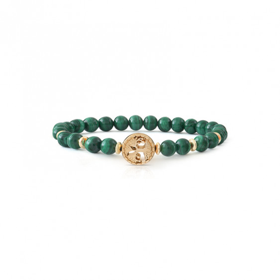 Bracelet Malachite vert et arbre de vie jaune. Bracelet Feng Shui et de protection vert par Elsa Lee