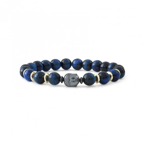 Bracelet Lapis Lazuli Bouddha protecteur par Elsa Lee Paris. Bracelet Feng Shui bleu chakra oeil