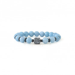 Bracelet Aigue-Marine & buddha en hématite par Elsa Lee. Bracelet bleu chakra gorge pierres naturelles protection