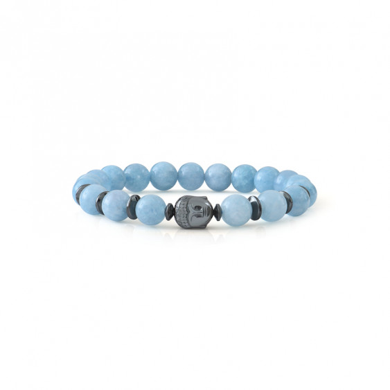 aquamarine bracelet with buddha hematite by Elsa Lee. Protection bracelet throat chakra 