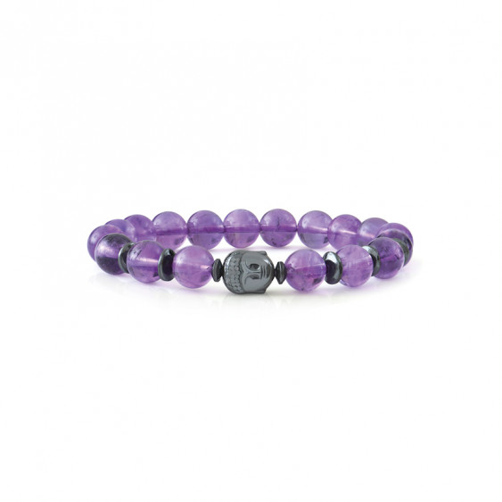 Bracelet Améthyste élastique et pendant bouddha par Elsa Lee Paris. Bracelet Feng Shui et protecteur violet