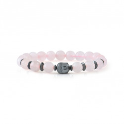 pink quartz rose bracelet buddha in hematite by Elsa Lee Paris. Protection love bracelet heart chakra