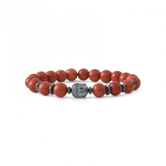 Bracelet Jaspe Rouge et Bouddha en hématite. Bracelet Feng Shui et protecteur rouge chavira racine motivation confiance