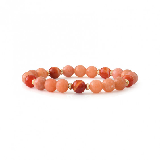 Bracelet Pierre de Soleil et Cornaline par ELSA LEE PARIS. Bracelet Chakra et de protection orange rouge