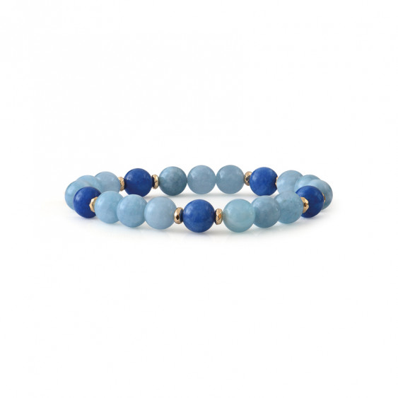 Bracelet Aigue Marine et Lapis Lazuli par Elsa Lee Paris. Bracelet chapelet Feng Shui et protecteur bleu