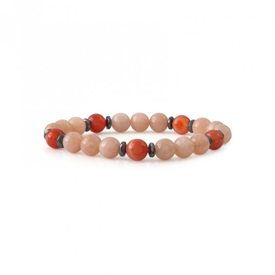 Bracelet Pierres de Soleil et Cornaline par Elsa Lee Paris. Bracelet chapelet et protecteur orange rouge