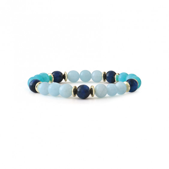 Bracelet Topaze Bleue, Amazonite et Lapis Lazuli par ELSA LEE PARIS. Bracelet Feng Shui et protecteur bleu