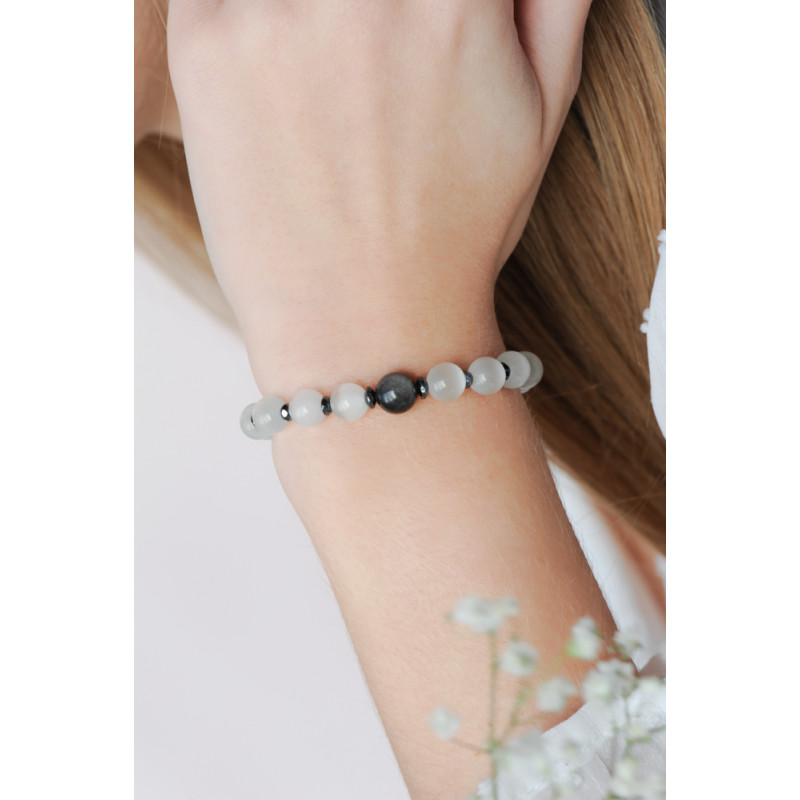 Bracelet protecteur Pierres de Lune et Obsidienne