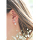 Elsa Lee Paris silver earrings, with dangling pink pearls surrounded by Cubic Zirconia