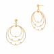 Dangling golden earrings 3 cercle ring hoop gilded hammered effect 6 close sets cubics zirconia Elsa Lee Paris