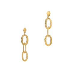 Hammered texture earrings golden by Elsa Lee Paris - Dangling gold earrings hammered silver