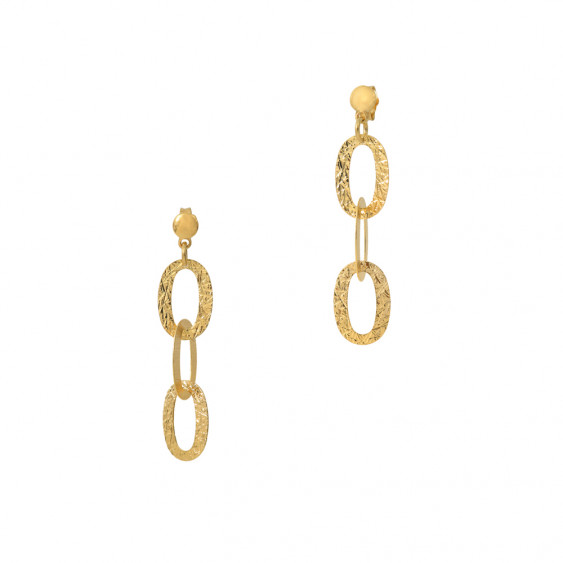 Hammered texture earrings golden by Elsa Lee Paris - Dangling gold earrings hammered silver