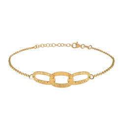 Bracelet doré à l'or fin effet martelé par Elsa Lee Paris avec 3 anneaux oval dorés et martelés