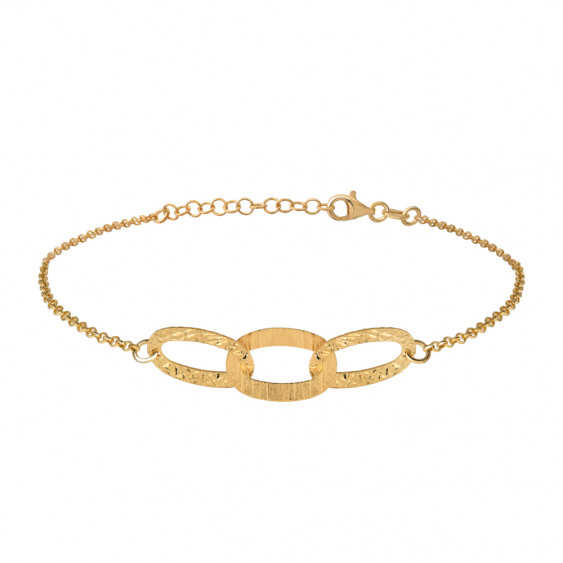 Bracelet doré à l'or fin effet martelé par Elsa Lee Paris avec 3 anneaux oval dorés et martelés