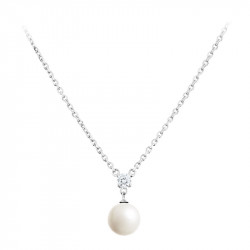 Elsa Lee Paris sterling silver necklace with 1 white pearl and 1 clear Cubic Zirconia