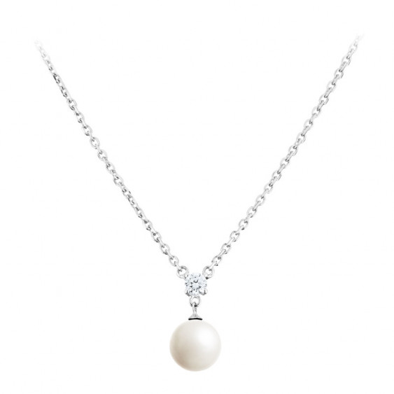 Elsa Lee Paris sterling silver necklace with 1 white pearl and 1 clear Cubic Zirconia