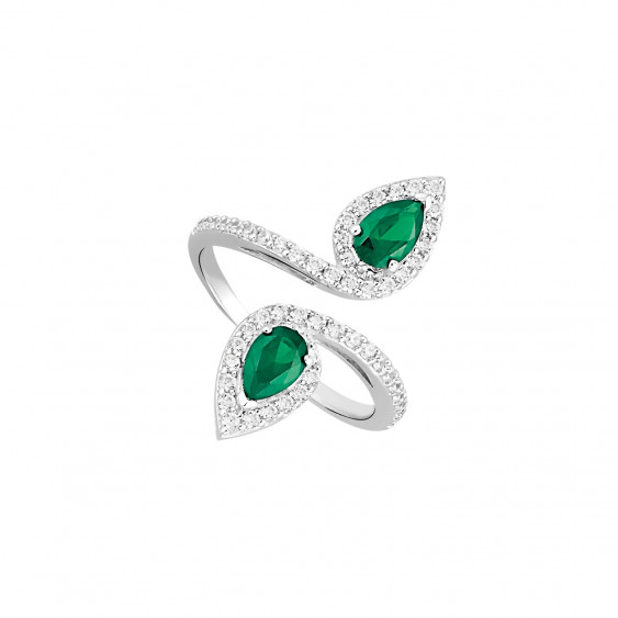 Emerald green open ring pear shaped by Elsa Lee Paris