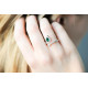 Green Emerald open ring in 925 silver with a pear shaped green cubic zirconia set and 41 white cubics zirconia